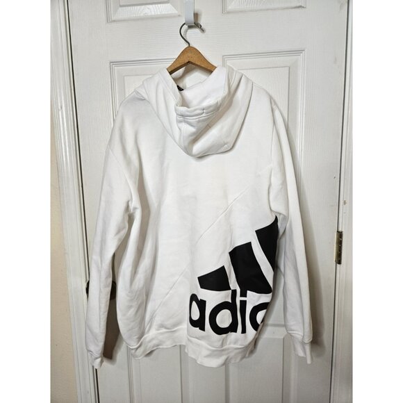 Adidas White Hoodie Men’s Large Pullover  Black Logo Athleisure Sporty - Picture 2 of 4